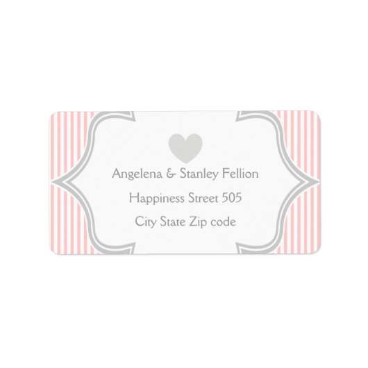 Elegante roze, witte, grijze strepen bruiloft etiket (Voorkant)