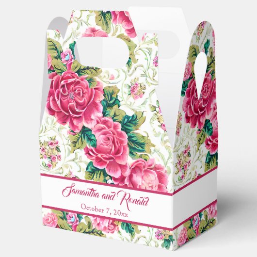 Elegante roze, witte, groene  Rozen Bedankdoosjes (Geopend)