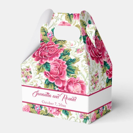 Elegante roze, witte, groene  Rozen Bedankdoosjes (Voorkant Zijde)