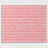 Elegante roze witte handgeschreven blad Muzieknote Cadeaupapier (Vlak)