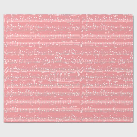 Elegante roze witte handgeschreven blad Muzieknote Cadeaupapier (Vlak)