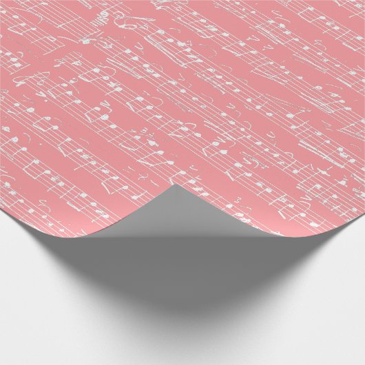 Elegante roze witte handgeschreven blad Muzieknote Cadeaupapier (Hoek)
