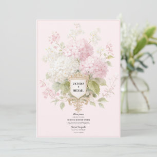 Elegante Roze & Witte Hydrangeaën Bruiloft Kaart