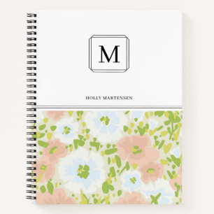 Elegante Roze Witte Monogram Watercolor Bloemen Notitieboek