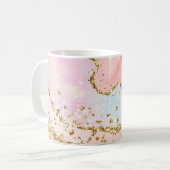Elegante roze & witte & nepgoud glinsterende agaat koffiemok (Voorkant links)