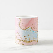 Elegante roze & witte & nepgoud glinsterende agaat koffiemok (Center)