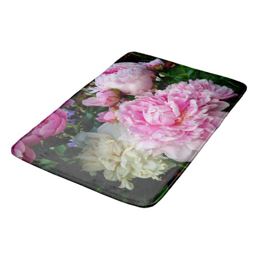 Elegante roze witte pioen bloementuin foto badmat (Gekanteld)