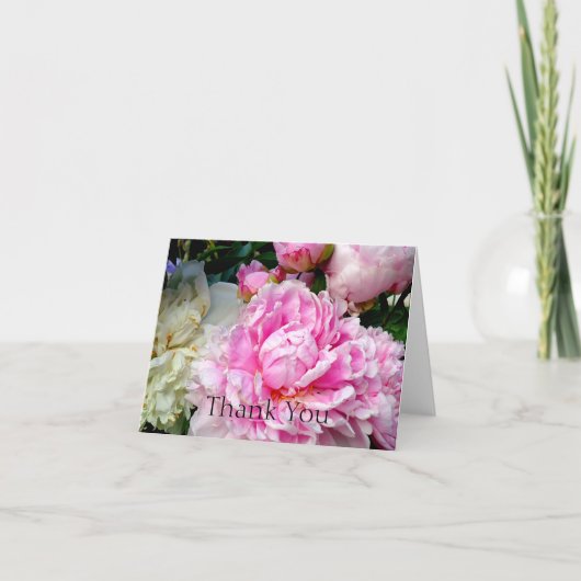 Elegante roze witte pioen bloementuin foto bedankkaart (Voorkant)