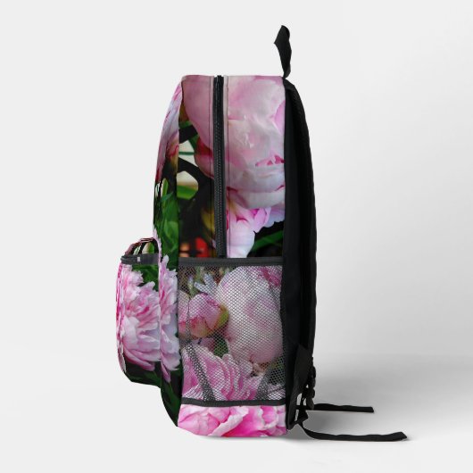 Elegante roze witte pioen bloementuin foto bedrukte rugzak (Rechts)