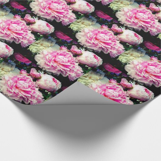 Elegante roze witte pioen bloementuin foto cadeaupapier (Hoek)