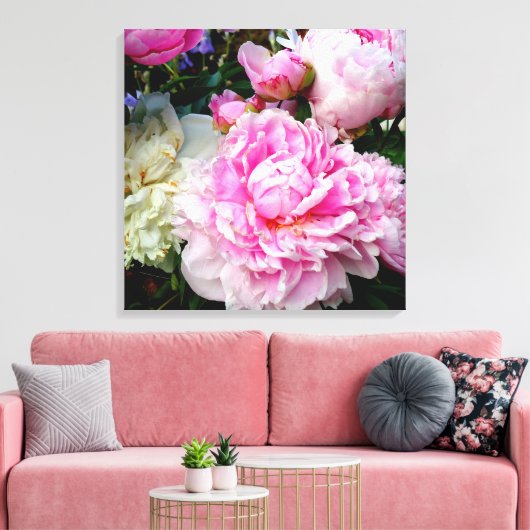Elegante roze witte pioen bloementuin foto canvas afdruk (Insitu (Woonkamer))