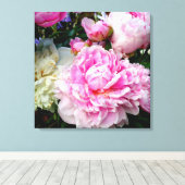 Elegante roze witte pioen bloementuin foto canvas afdruk (Insitu (Houten vloer))