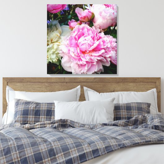 Elegante roze witte pioen bloementuin foto canvas afdruk (Insitu (Slaapkamer))