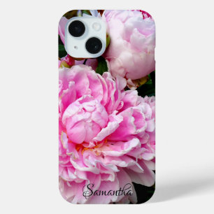 Elegante roze witte pioen bloementuin foto iPhone 15 case