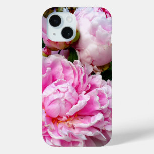 Elegante roze witte pioen bloementuin foto iPhone 15 case