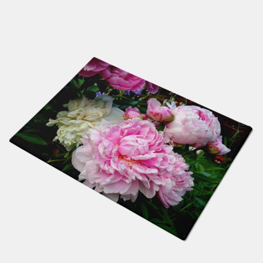 Elegante roze witte pioen bloementuin foto deurmat (Schuin)