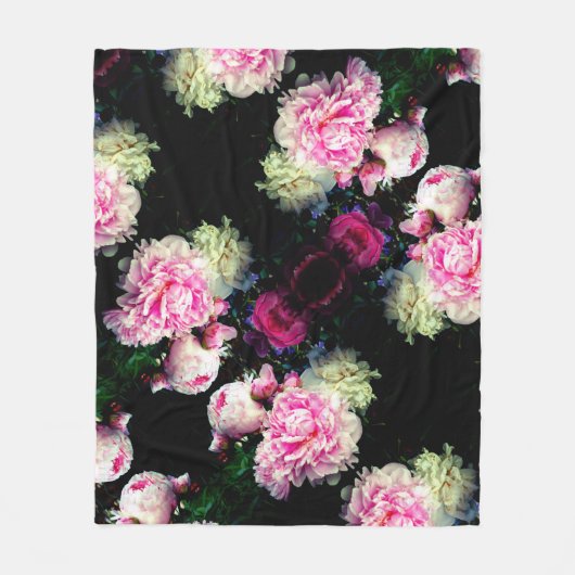 Elegante roze witte pioen bloementuin foto fleece deken (Voorkant)