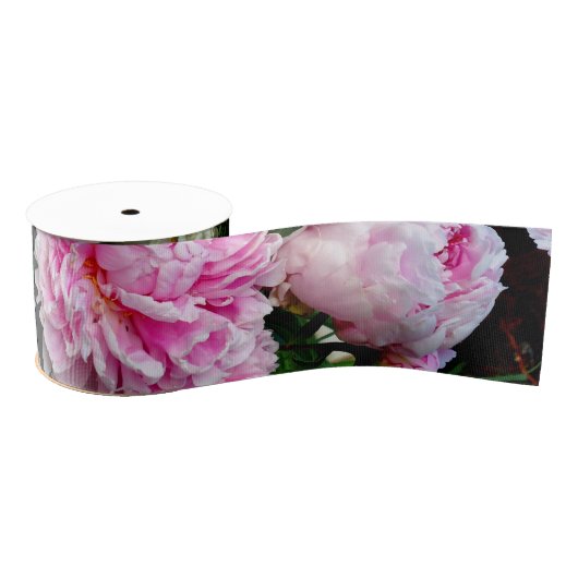 Elegante roze witte pioen bloementuin foto grosgrain lint (Spoel)