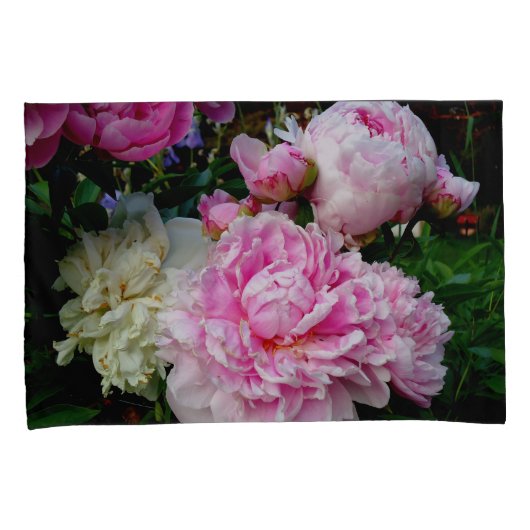 Elegante roze witte pioen bloementuin foto kussensloop (Voorkant-Rechts)