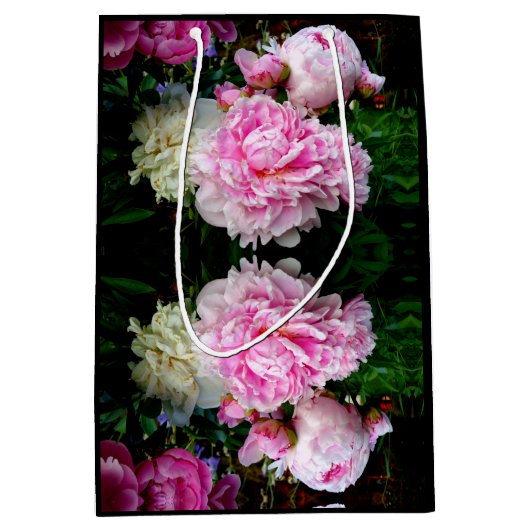 Elegante roze witte pioen bloementuin foto medium cadeauzakje (Voorkant)