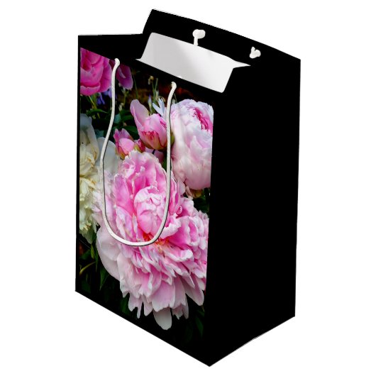 Elegante roze witte pioen bloementuin foto medium cadeauzakje (Achterkant Gekanteld)