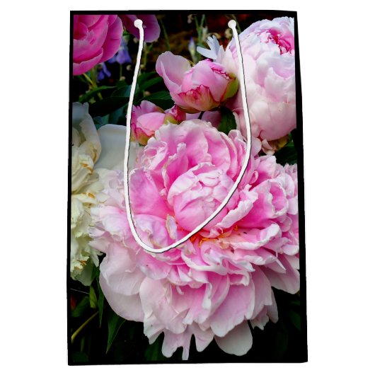 Elegante roze witte pioen bloementuin foto medium cadeauzakje (Voorkant)