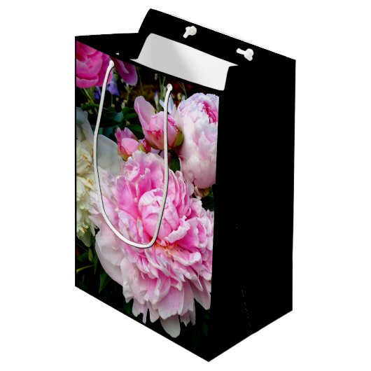 Elegante roze witte pioen bloementuin foto medium cadeauzakje (Voorkant Gekanteld)