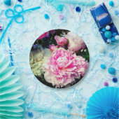 Elegante roze witte pioen bloementuin foto papieren bordje (Feest)