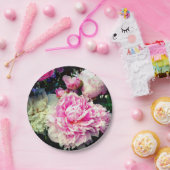 Elegante roze witte pioen bloementuin foto papieren bordje (Feest)