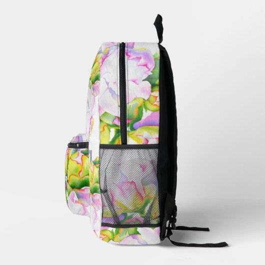 Elegante roze witte pioen florale waterverf bedrukte rugzak (Rechts)
