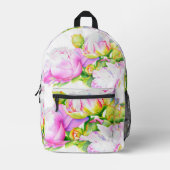 Elegante roze witte pioen florale waterverf bedrukte rugzak (Voorkant)