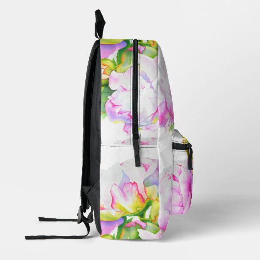 Elegante roze witte pioen florale waterverf bedrukte rugzak (Links)