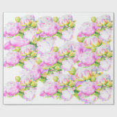 Elegante roze witte pioen florale waterverf cadeaupapier (Vlak)
