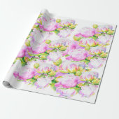 Elegante roze witte pioen florale waterverf cadeaupapier (Uitgerold)