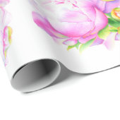 Elegante roze witte pioen florale waterverf cadeaupapier (Rol Hoek)