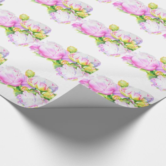 Elegante roze witte pioen florale waterverf cadeaupapier (Hoek)