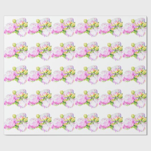 Elegante roze witte pioen florale waterverf cadeaupapier (Vlak)