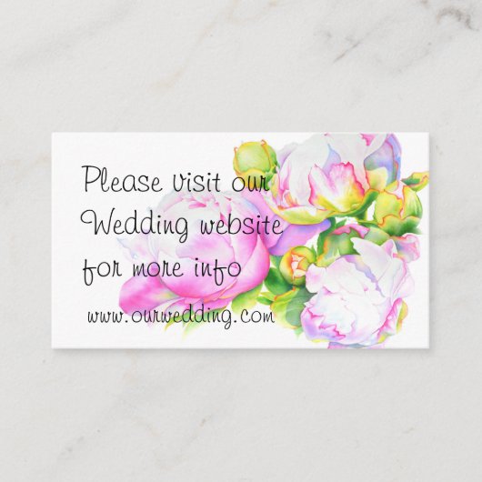 Elegante roze witte pioen florale waterverf informatiekaartje (Voorkant)