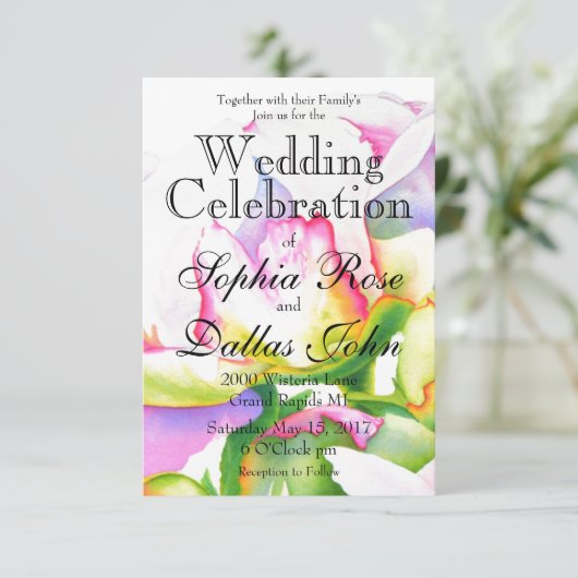 Elegante roze witte pioen florale waterverf kaart (Staand voorkant)