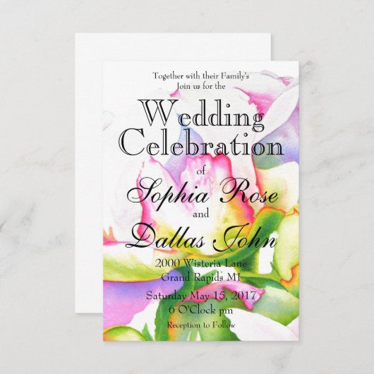 Elegante roze witte pioen florale waterverf kaart (Voorkant / Achterkant)