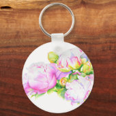 Elegante roze witte pioen florale waterverf sleutelhanger (Voorkant)