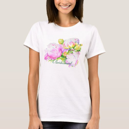 Elegante roze witte pioen florale waterverf t-shirt (Voorkant)