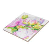 Elegante roze witte pioen florale waterverf tegeltje (Zijkant)