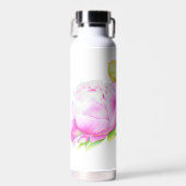 Elegante roze witte pioen florale waterverf waterfles (Voorkant)