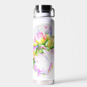 Elegante roze witte pioen florale waterverf waterfles (Achterkant)