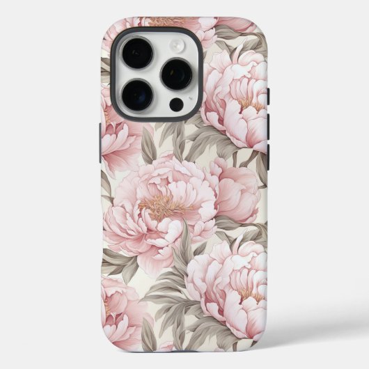 Elegante Roze Witte Pioenbloemen iPhone case (Achterkant)