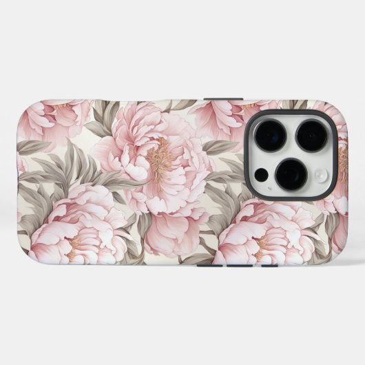Elegante Roze Witte Pioenbloemen iPhone case (Achterkant (horizontaal))