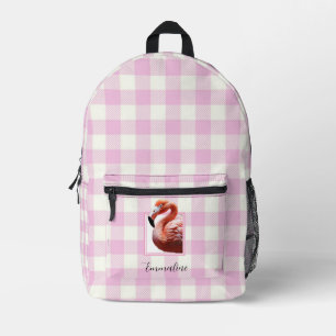 Elegante roze witte plaid flamingo personaliseren bedrukte rugzak