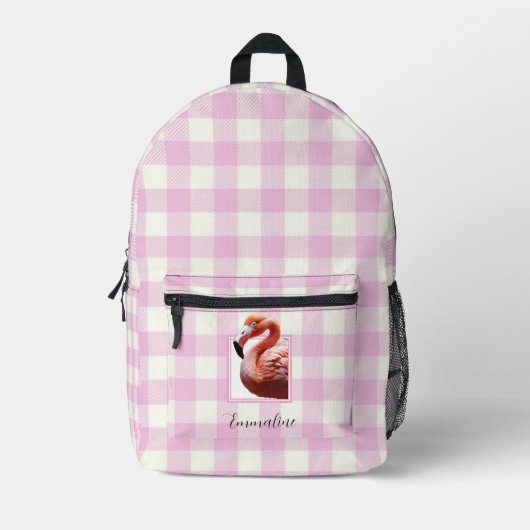 Elegante roze witte plaid flamingo personaliseren bedrukte rugzak (Voorkant)