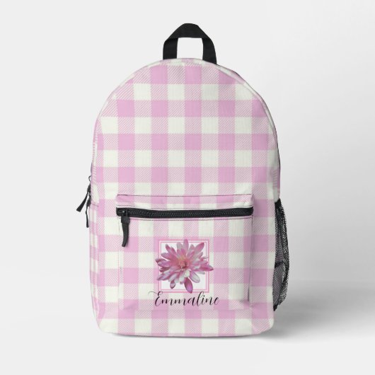 Elegante roze witte plaid floral daisy personalise bedrukte rugzak (Voorkant)